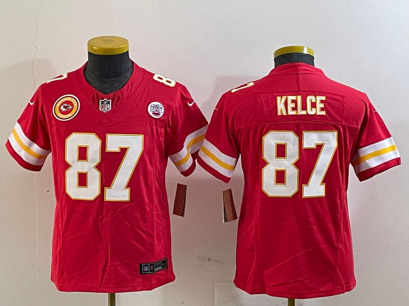 Youth 2025 Kansas City Chiefs #87 Kelce red Nike NFL jersey style 4->youth nfl jersey->Youth Jersey